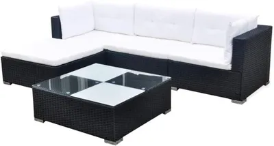 Productafbeelding van Tuin Loungebank Set - Buitenmeubels Patio - Ontspannen Buiten - Waterafstotend PE Rotan - 14 Delen - Zwart