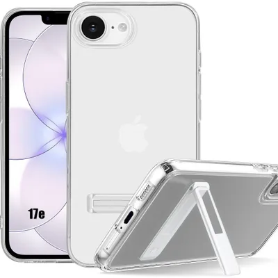 Image de Coque Silicone pour iPhone 17e, Protection Antichoc Transparent avec Support Réglable