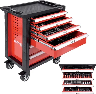 Produktbild von Yato YT-5530, Stahl, Schwarz, Rot, 6 Schublade(n), Kugellager-Teleskopschienen, 25 kg, 35 kg