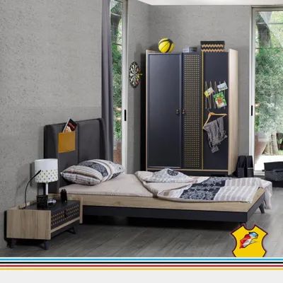 Produktbild von Bett Holz Betten Bettgestell Jugendzimmer Kinderzimmer Schwarz Einzelbett