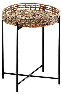Produktbild von Beistelltisch Teatime aus Wasserhyazinthe und Metall mit Tablett - 35x35x45