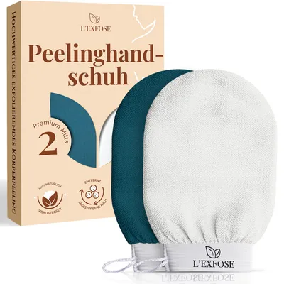 Produktbild von L’Exfose Peelinghandschuh 2er-Pack für Körperreinigung und glatte Haut, Hamam Ha