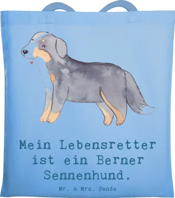 Produktbild von Mr. & Mrs. Panda Schultasche Berner Sennenhund Lebensretter - Sky Blue - Geschenk, dokumententasche, Dürrbächler, Jutebeutel, Laptoptasche, Tote Bag, Tasche, canvas