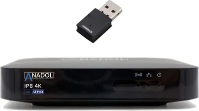 Produktbild von Anadol IP8 4K UHD IP-Receiver mit 300 MBit/s WLAN Stick (Linux E2 + Define OS, Mediaplayer, schwarz)