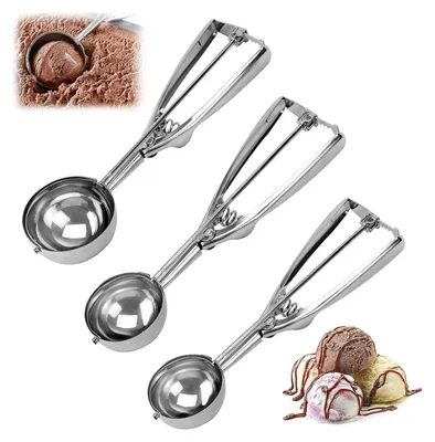 Produktbild von 3 Stück Eisportionierer Edelstahl, Eislöffel Portionierer, 4/5/6 cm Durchmesser, Edelstahl Eislöffel Portionierer, Keksportionierer, für Eiscreme Plätzchen Kuchen Teig