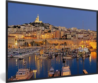 Produktbild von MuchoWow® MuchoWow® Gerahmtes Poster Abend - Hafen - Marseille 60x40 cm - Poster mit zchwarzem Bilderrahmen - Printing - Wanddeko Schlafzimmer