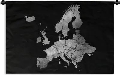 Produktbild von MuchoWow® Wandteppich Wandbehang Europakarte für einen schwarzen Hintergrund - schwarz und weiß 90x60 cm Tapisserie Dekoration Wandtuch - Wandskulpturen - Bildteppich