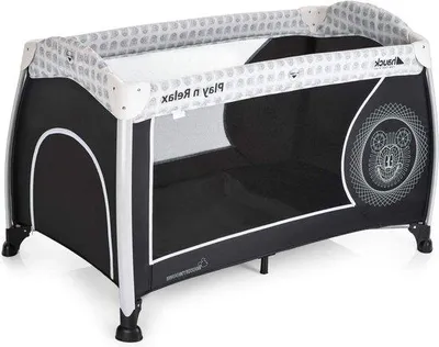 Zdjęcie produktu dla Składane łóżeczko turystyczne 120 x 66 cm, czarne, do 15 kg, z kółkami i materacem