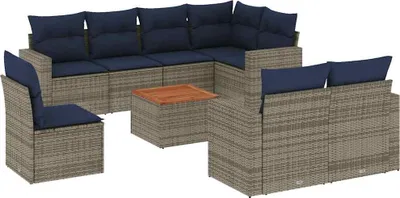 Produktbild von vidaXL 9-tlg. Garten-Sofagarnitur mit Kissen Grau Poly Rattan