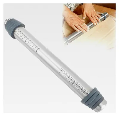 Produktbild von Teigroller aus Edelstahl, Antihaft Metall Nudelholz, Dicke verstellbar mit abnehmbaren Ringen in 4 Größen, zum Backen von Teig, Pizza, Kuchen, Gebäck, 41,5 x 6,5 cm