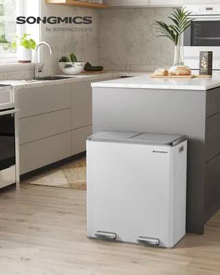 Produktbild von Mülleimer - Pedaleimer - Doppelkammer 2x30 l - Mülltrennung - Metall - Mit 15 Müllbeuteln - Weiß