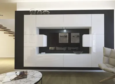 Produktbild von Furnitech Wohnwand Wohnzimmer - Wohnzimmer Möbel mit LED Blau - Hängend Wohnwand Modern - Wohnzimmer Schrankwand mit Regale und TV Schrank (Monaco AN4-17W-HG22 1A)