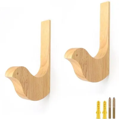 Image de Crochets muraux en bois « Oiseau », 2 pièces, en bois massif