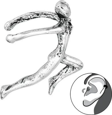 Produktbild von 925 Sterling Silber geschwärzte Ohrmanschette mit springender Figur Ear Cuff Ohrklemme