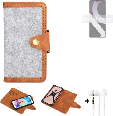 Produktbild von K-S-Trade Handyhülle + Kopfhörer kompatibel mit Xiaomi Civi 2 Schutzhülle Filz Hülle Kunstleder hellgrau braun (1x)