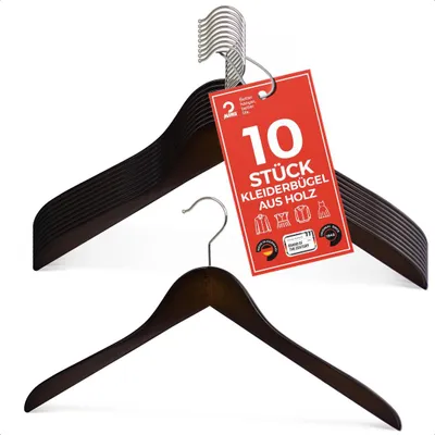 Produktbild von MAWA HolzKleiderbügel, 10er-Set, 45 cm, Walnuss, edles Design für Business-Mode