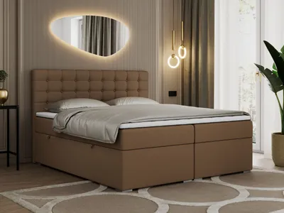 Produktbild von Boxspringbett 160x200 mit Bettkasten, Bett 160x200 mit Matratze und Topper - SUSAN - 160x200 - Braun - Kunstleder - H3