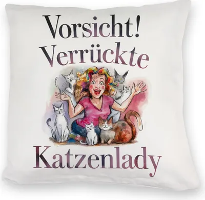 Produktbild von Vorsicht! Verrückte Katzenlady Kuschelkissen