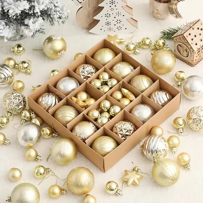 Produktbild von Weihnachtsbaumkugeln Set Gold Scharfsicher Glänzende Kugeln Sterne 42 Stk