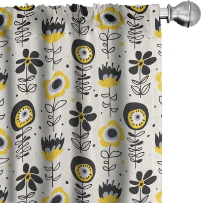 Produktbild von ABAKUHAUS Abstrakt Vorhänge, Gardinen, Kontinuierliches Muster von Surreal Design Blumen, 2 Stück 75 x 245 cm, Champagne Gelb