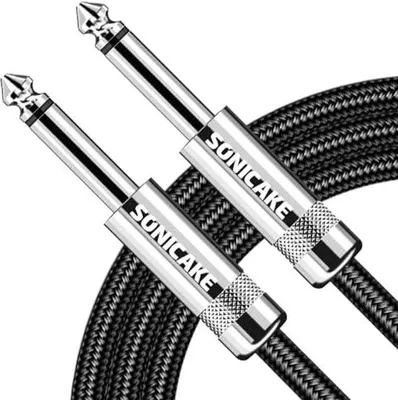 Productafbeelding van 3M Gitaarinstrumentenkabel 6,3 mm Jack naar Jack - Gevlochten Zwart, Geluidsbescherming en Duurzaamheid