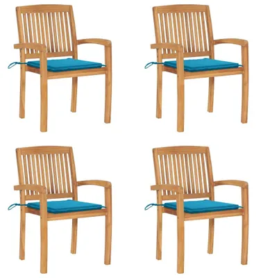 Produktbild von vidaXL Stapelbare Gartenstühle mit Kissen 4 Stk. Massivholz Teak