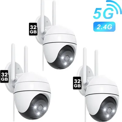 Produktbild von Überwachungskamera WLAN PTZ Akku IP65 Außen inkl. 32GB Speicherkarte 2-Wege-Audio, 2.4 GHz WLAN, 3MP HD für Außen, 3er-Set