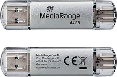 Produktbild von MediaRange MR936, 32 GB, USB Type-A / USB Type-C, 3.2 Gen 1 (3.1 Gen 1), 70 MB/s, Kappe, Silber