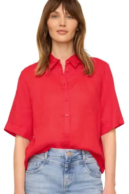 Productafbeelding van Street One Studio: Korte blouse met korte mouwen, gemaakt van linnen, kleur: chilirood, maat: 36