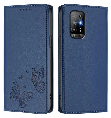 Obrázek produktu pro Kožené pouzdro pro Oppo A94 5G, motýlí ražbou, peněženkové flip pouzdro se stojánkem Tmavě modrá