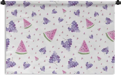 Produktbild von MuchoWow® Wandteppich Wandbehang Weintrauben - Wassermelone - Pastell 90x60 cm Tapisserie Dekoration Wandtuch - Wandskulpturen - Bildteppich
