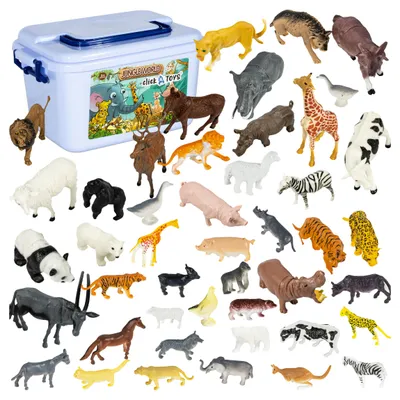 Zdjęcie produktu dla Figurki Zwierzęta Zoo Zwierzątka Zestaw Figurek Dzikie Safari Kuferek 58 El