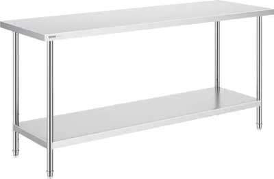 Produktbild von VEVOR Zubereitungstisch aus Edelstahl, robuster Metall-Arbeitstisch mit 3 einstellbaren Höhenstufen, gewerbliche Arbeitsstation für Küche, Garage, Restaurant, Hinterhof 610 x 1829 x 864 mm