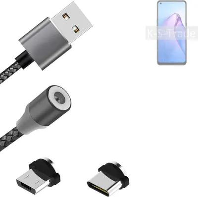Produktbild von K-S-Trade Hochwertiges Magnet-Lade-kabel Sync-Kabel Daten-Kabel für Oppo Reno8 Z 5G mit USB-Typ-C-Anschluss und Micro-USB-Anschluss 2A bis zu 480mbps