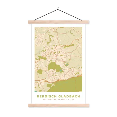 Produktbild von MuchoWow® Textilposter Bergisch Gladbach - Karte - Stadtplan - Vintage 60x90 cm mit holzfarbenen Rahmen - Textil