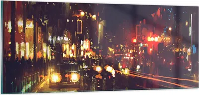 Produktbild von Bilder auf glas - Stadt Nacht Straße - 100x40cm - Glasbilder - Wandbilder - Kunstdruck - zum Aufhängen bereit - Wanddekoration aus Glas - Glas Bilder - Wandbild auf Glas - Einteilig - GAB100x40-3762