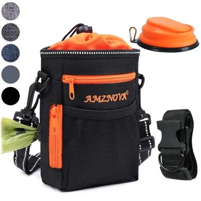 Image de Sac à friandises pour chien, noir, en tissu Oxford, avec plusieurs options de port et des poches zippées