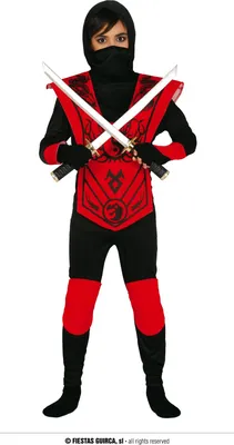 Produktbild von Ninja Krieger Karnevalskostüm Rot Schwarz Kapuzenkostüm Faschingskostüm Samurai feuriger Kämpfer Tarnung Kinderkostüm Oberteil Hose Maske, Größe: 128/134 Farbe: Rot