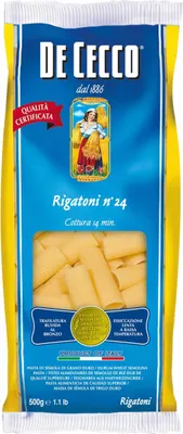 Obrázok produktu pre De Cecco Rigatoni číslo 24 semolinové cestoviny z tvrdej pšenice 500g