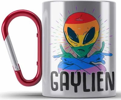 Produktbild von Trendation - Gaylien Edelstahl Tasse Karabiner Geschenk Schwule Lesben LGBTQ Bisexuel Transgender Geschenkidee (Rot)