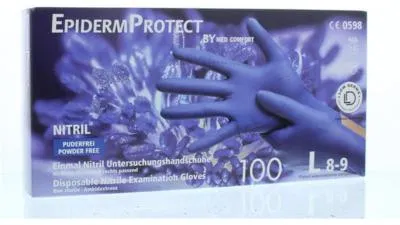 Productafbeelding van Epidermprotect Nitriel onderzoekhandschoen poedervrij L blauw (100 stuks)