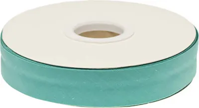 Produktbild von 20m Schrägband PolyBaumwolle unifarben 20mm breit gefalzt Einfassband Farbwahl, Farbe:türkisgrün