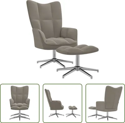 Image de The Living Store Fauteuil relax avec pouf gris clair velours