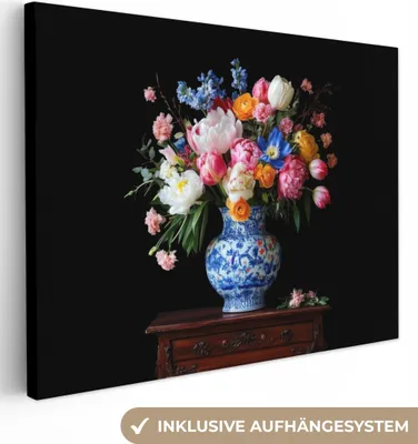 Produktbild von Leinwand Bilder 80x60 cm - Blumen - Rosen, Wandbilder, Wanddeko Wohnzimmer, Bild