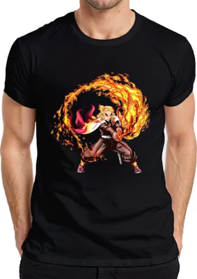 Zdjęcie produktu dla Koszulka męska Rengoku Flames Hashira Anime Fight Samurai Gift, Czarny, XL