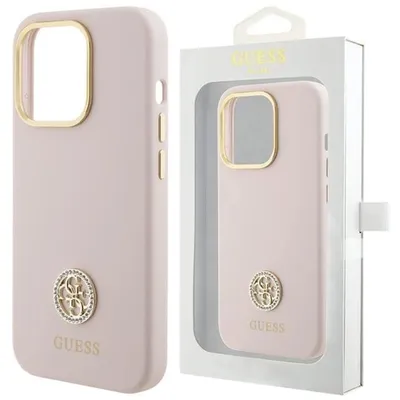 Produktbild von Guess Silikon Logo Strass 4G Hülle für iPhone 15 - Hellrosa Handyhülle