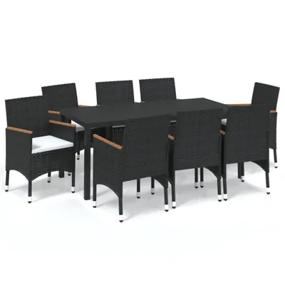 Immagine prodotto di vidaXL set da pranzo da giardino 9 pezzi con cuscini in poly rattan nero
