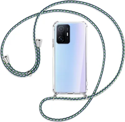 Produktbild von Handykette Backcover-Schutzhülle mit Band (Metall silberfarben) für Xiaomi Mi 11T - grün/blau/weiß