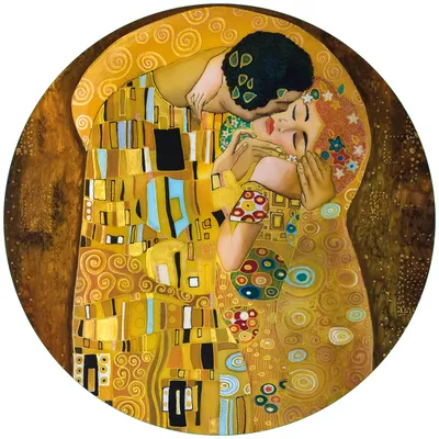 Produktbild von Wallario Premium Glasbild, freischwebende Optik, kräftige Farben, rund 50cm Durchmesser, Motiv Der Kuss von Klimt