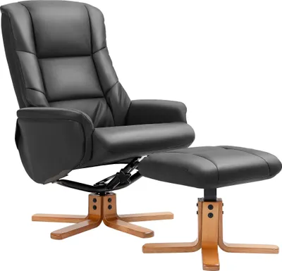Produktbild von Relaxsessel mit Hocker, Liegefunktion, Kunstlederbezug, bis 150 kg, 71 x 84 x 102 cm, Schwarz
